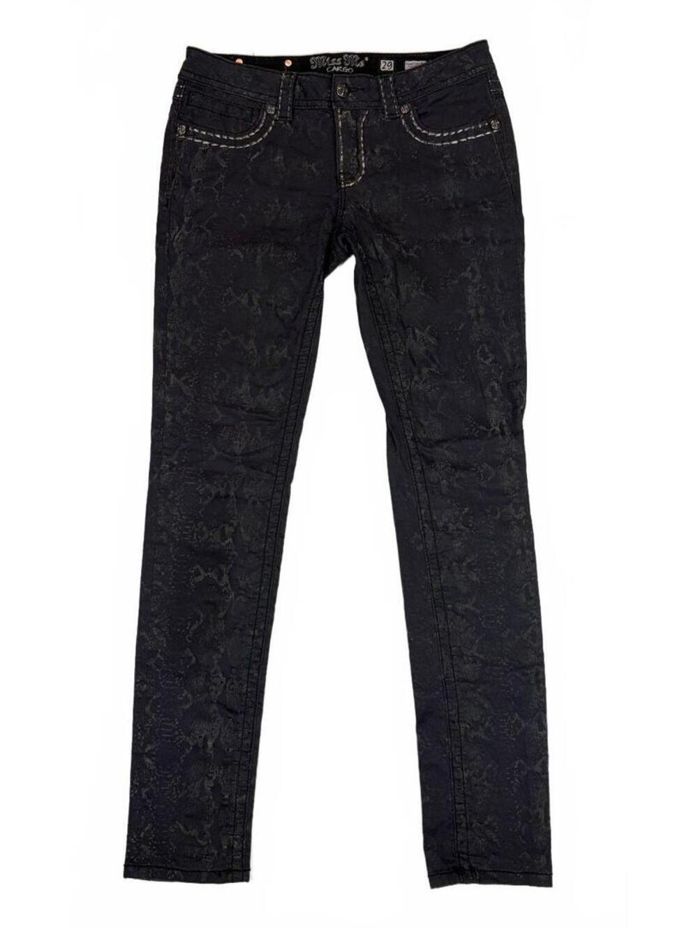 Y2K Miss Me Cargo Python Print Skinny Jeans Women's 29x33 Black Bling Studded